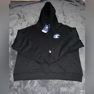 NWT Champion Authentic Logo-Print Fleece L/S Pullover Hoodie Women's XL Black